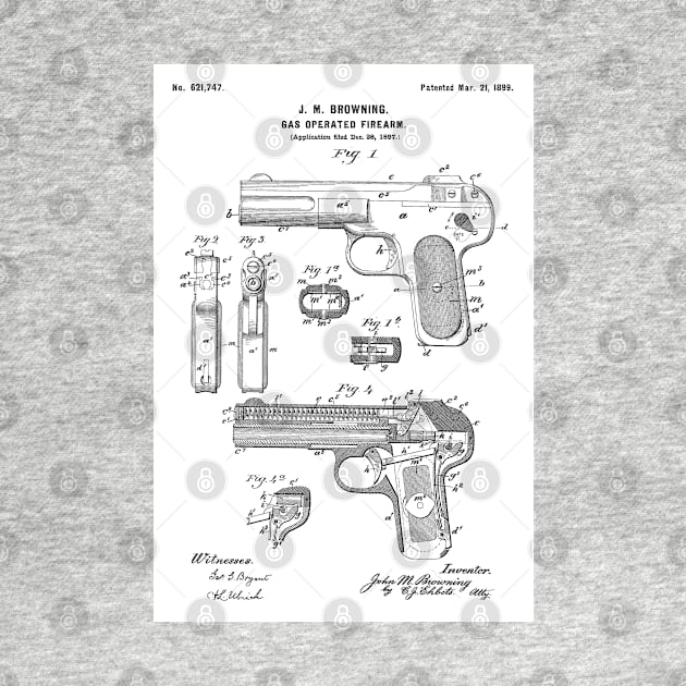 Browning automatic pistol - 1899 Patent - aB01 by SPJE Illustration Photography